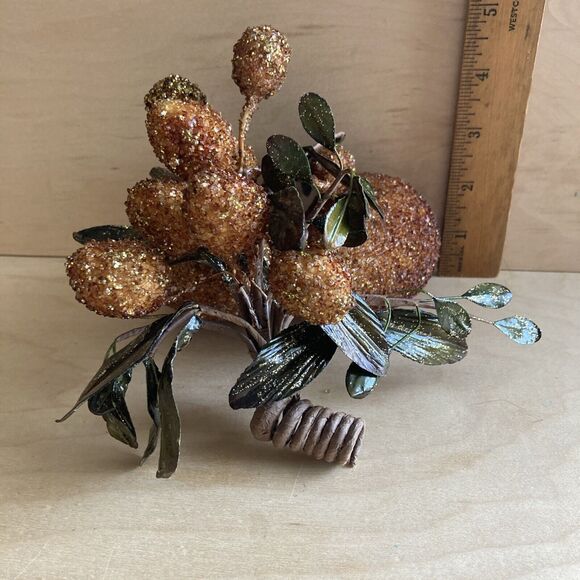 Christmas Ornament Bronze Gold Sparkly Pear Sparkles Beads Fruit Cluster - Picture 8 of 10